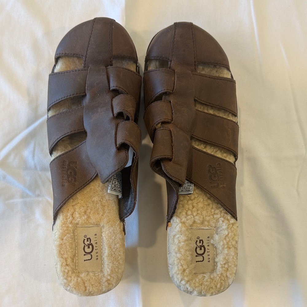 UGG Brown Shearling Fisherman Clogs